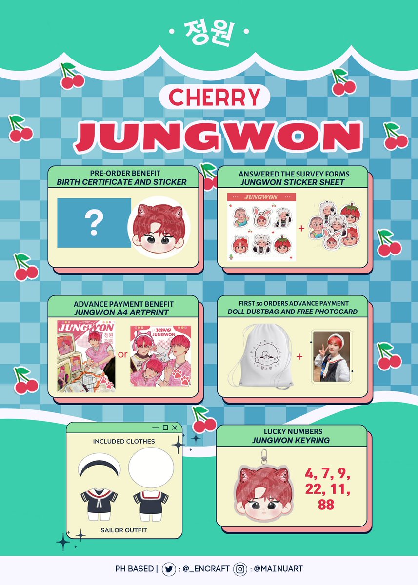 Cherry Jungwon 20cm Doll 🍒
PRE-ORDERS ARE NOW OPEN! 🛒
🗓️: 17.10 (Mon) ~ 20.11 (Sun)
🔗: bit.ly/CherryJungwonD…

Please carefully check the form for details. 
💌 G.O = DM
#RT to get a chance to win a Cherrywon Keyring! 🍒

#JUNGWON #정원 #ENHYPEN_JUNGWON