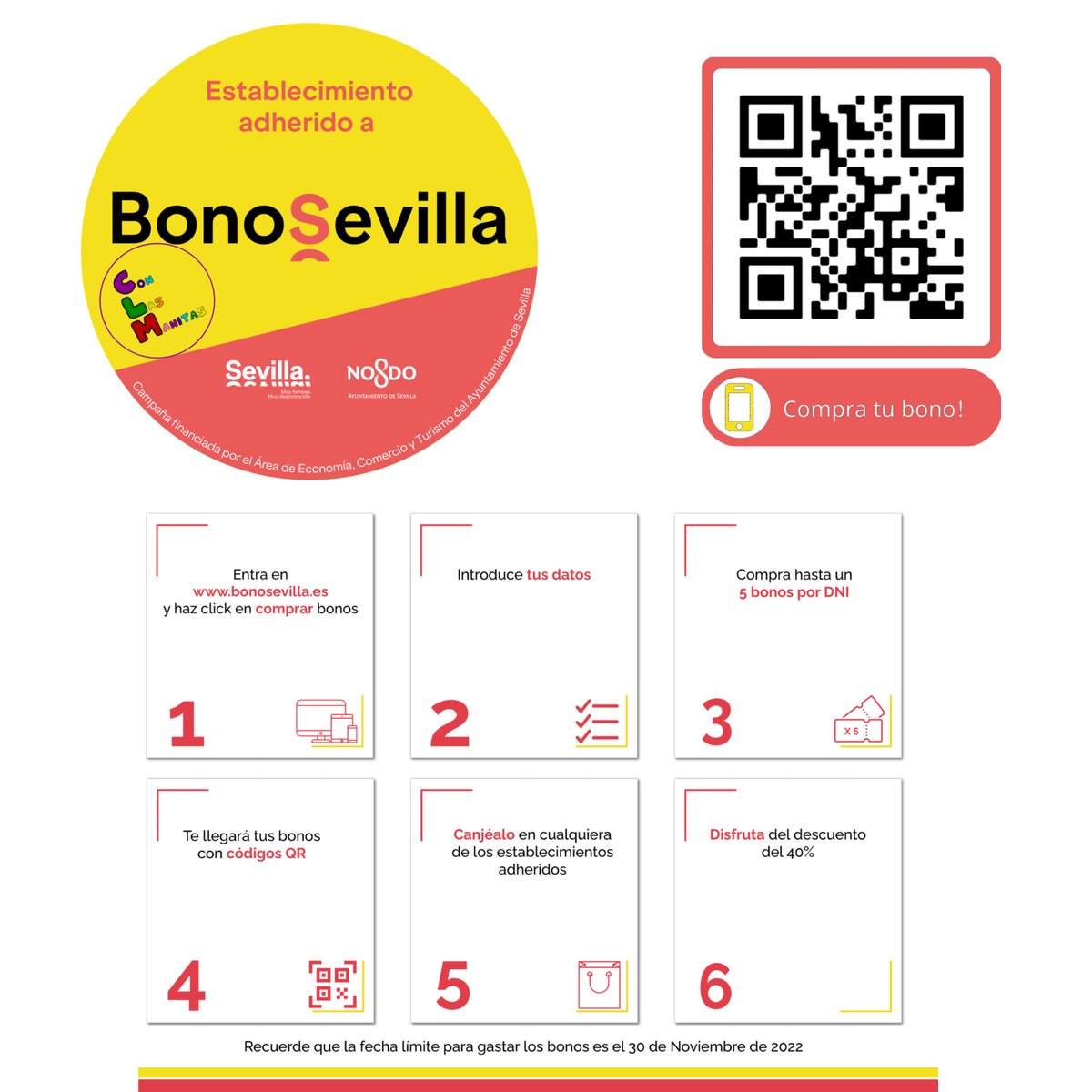 CLManitas's tweet photo. Con Las Manitas nos hemos adherido a Bono Sevilla,  bonos con descuentos para consumo en pequeños establecimientos del @Ayto_Sevilla

Puedes solicitar hasta cinco bonos de 50 euros cada uno (pagarás 30€).

Para comprar los bonos y +info https://t.co/1W2MWQnZBy

#conlasmanitas https://t.co/RlibX7SkSs