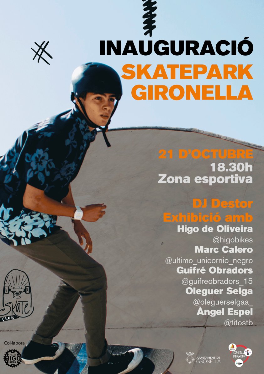 AjGironella's tweet photo. 🛹 Aquest divendres inaugurem l'Skatepark a la zona esportiva!

A partir de les 18.30h amb DJ Destor i exhibició amb skaters i patinadors. 

Us hi esperem. https://t.co/2ctzMiDjKW