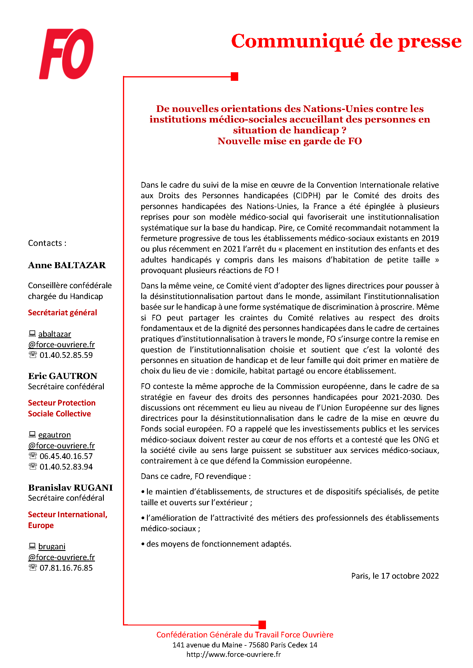 l'inFOhandicap on Twitter: "[#Communiqué FO] De nouvelles orientations