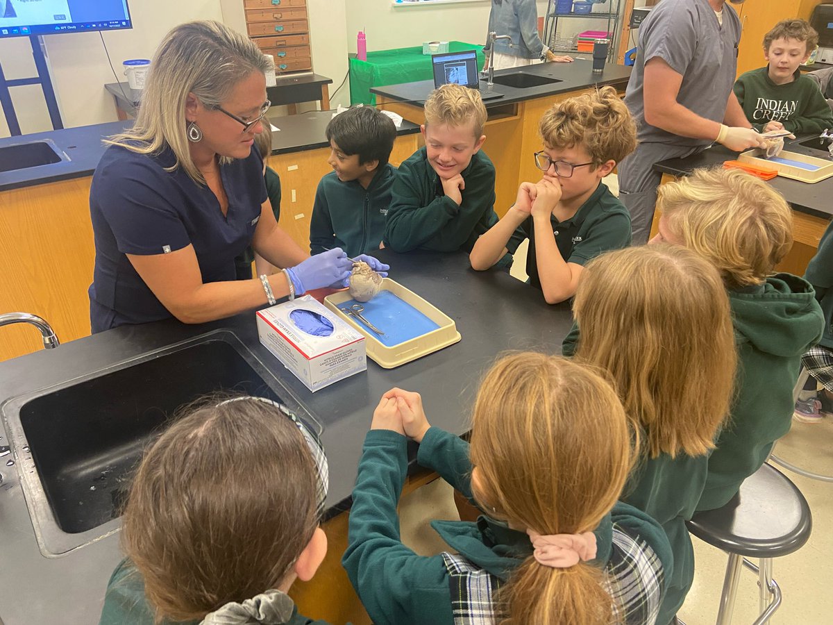 ICSEagles's tweet photo. It's all about the heart in 4th grade, as the Class of 2031 takes a deep dive into their cardiovascular studies. Thank you to Drs. Jen and Kevin Brown for visiting today and leading a heart dissect demo lab for the students. #icsstem https://t.co/ieSm02rmh7