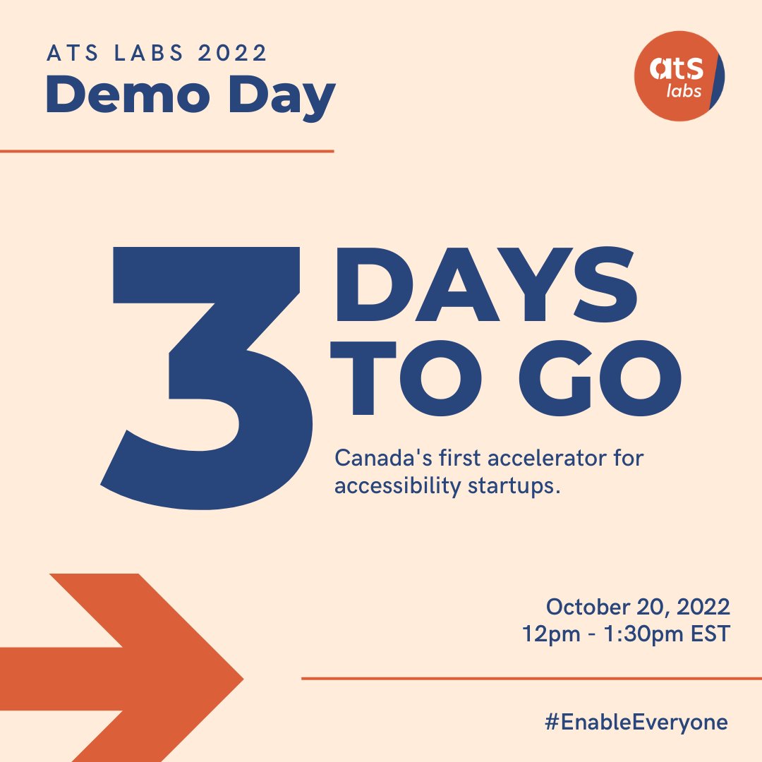 It's almost here! Only three more days until the ATS Labs 2022 Demo Day, coming up this Thursday October 20 at 12pm EST. We can't wait to see our amazing cohort in action, register here to join us: eventbrite.ca/e/ats-labs-202…