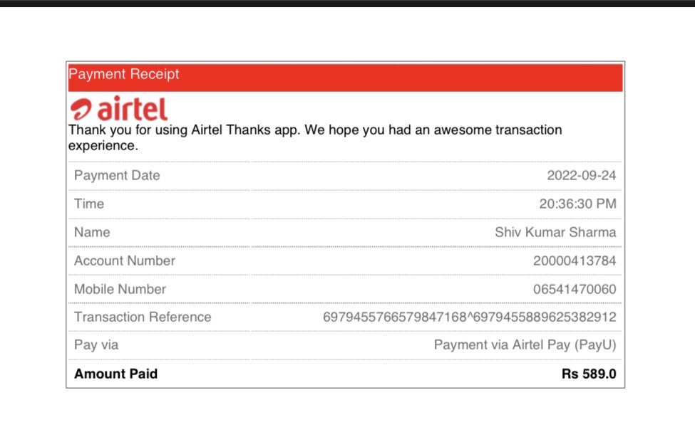 amit4change's tweet photo. Recharge Xstream fiber on 24th Sept. 2022. But Service is deactivated from June 2022. It’s a prepaid connection. @airtelindia @TRAI  Your customer care is not supporting. https://t.co/3xwaIBymrU