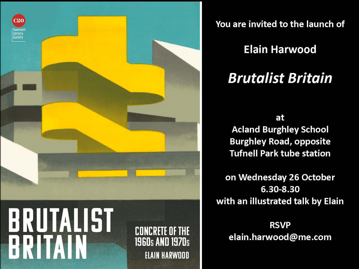 Come & join us for the launch of Brutalist Britain by @Elain540. Hosted in our Assembly Hall (which also features in the book) next week, the evening will also give you a chance to find out more about the progress of the ambitious @burghleyhall project. @C20Society @BatsfordBooks