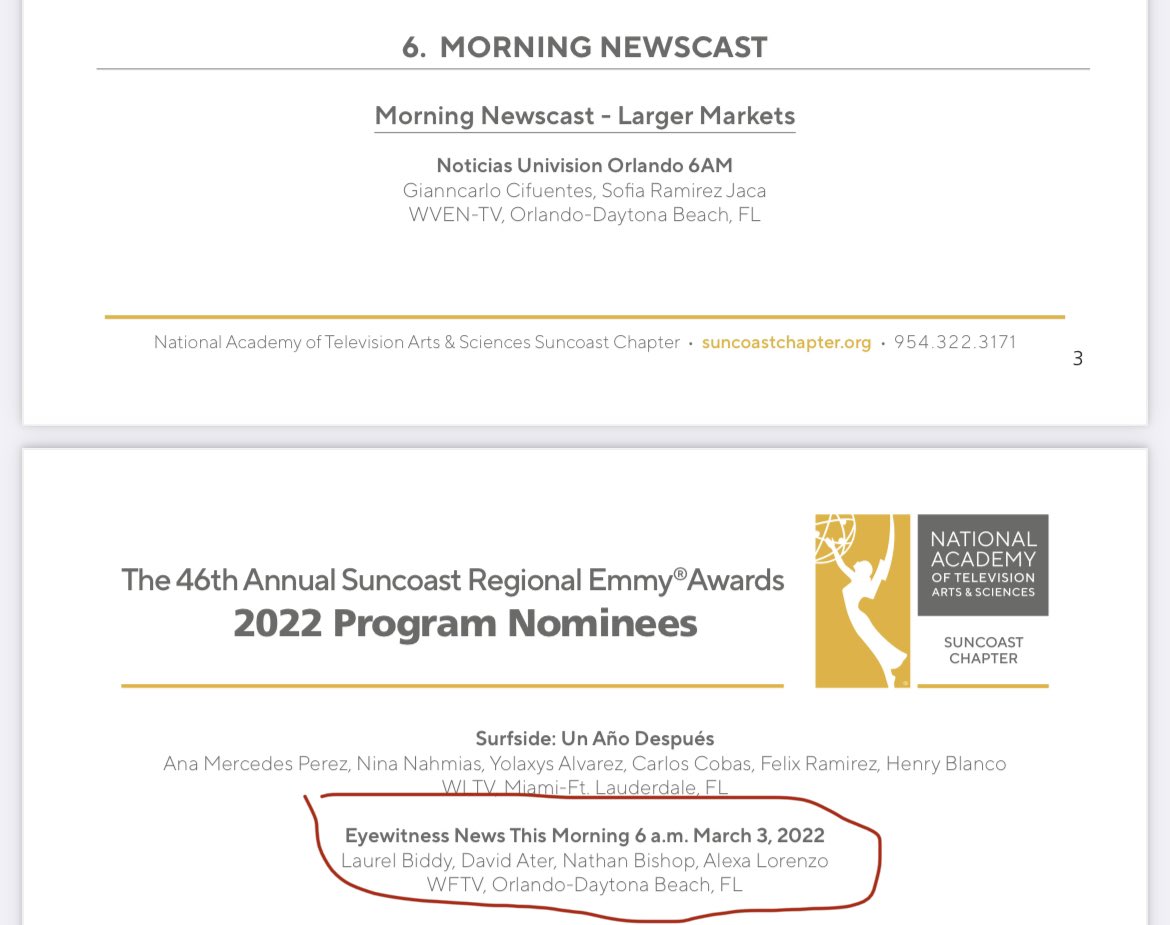 So very proud of our team! We have been nominated for an Emmy Award in the Morning Newscast Category!