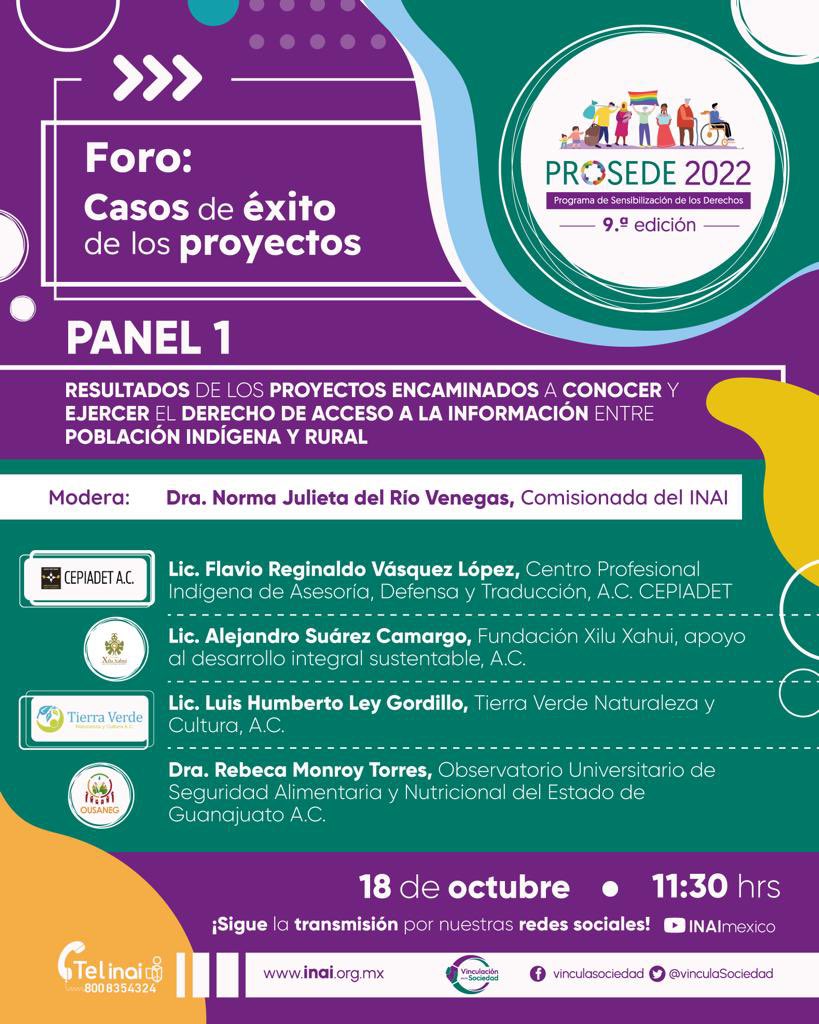 JulietDelrio's tweet photo. Mañana conoce a las organizaciones de la sociedad civil que estarán en el Panel 1 del foro: casos de éxito de Programa #PROSEDE2022.
1. @CEPIADET
2. @F_XiluXahui
3. @TierraVerdeNat1
4. @OUSANEG
Escucharlos entiendes la importancia para ellos del acceso a la información. https://t.co/jLabAdDkYi