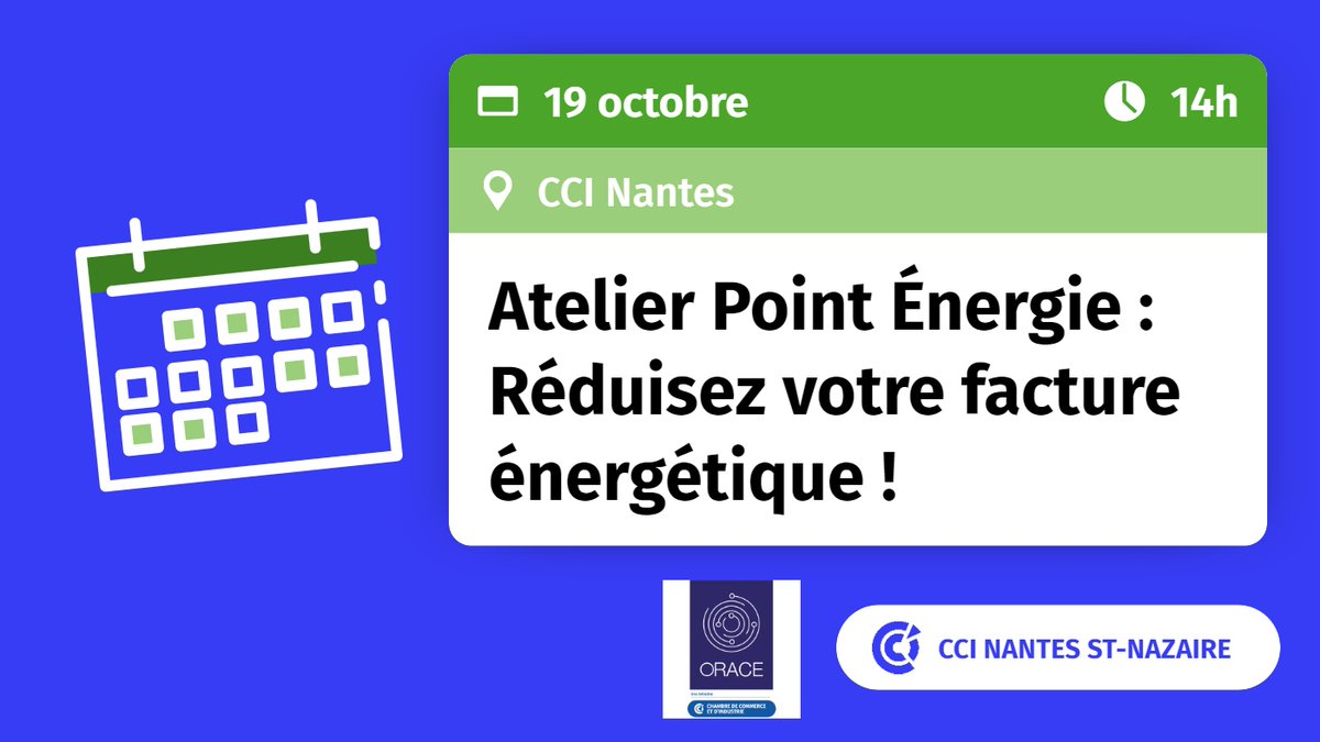 CCINantes's tweet photo. [#Énergie] Vous souhaitez réduire votre facture énergétique et découvrir les dispositifs d'aides ⚡️? 

📢Ne manquez pas nos Ateliers Point Énergie avec 
@ORACE_energie ! 
 📆Premier rdv mercredi 19/10

Infos et inscriptions 👉 https://t.co/x5GbAsFjQi https://t.co/nIgFu2FAx6