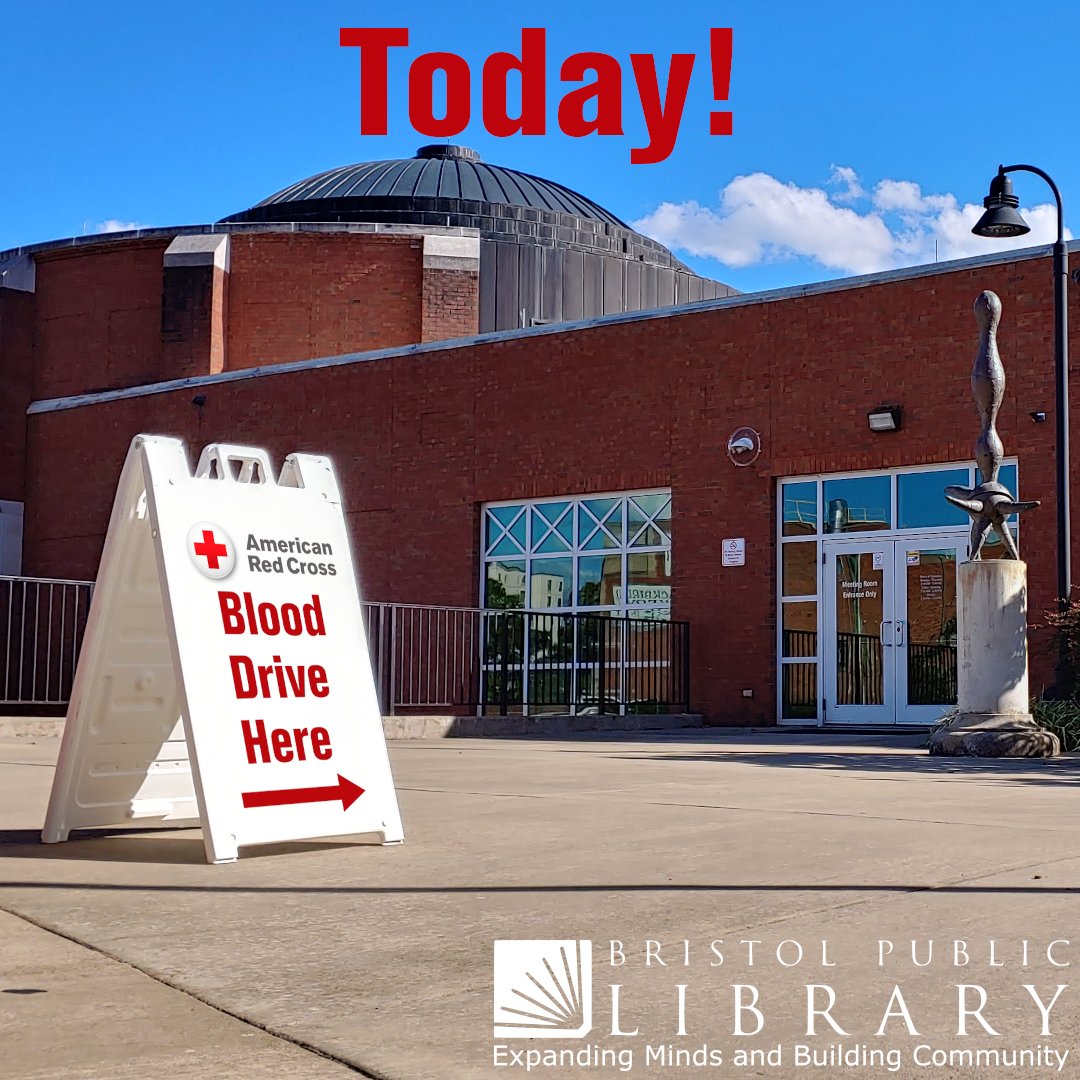 Bristol_Public's tweet photo. Today! Come down to the library, give blood, and save 3 lives! Between 10:00 and 4:00, come to the library to give blood and save a life! Contact gwakely@bristol-library.org to schedule your appointment, or just drop in! https://t.co/G9SUnObxqc