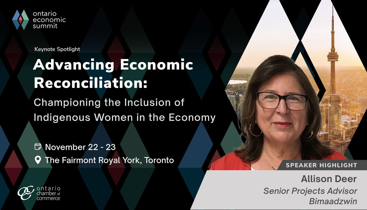 OntarioCofC's tweet photo. We are thrilled to announce that @AllisonDeer, Senior Projects Advisor at @Bimaadzwin, will deliver a keynote at #OES2022 on the role businesses can play in championing the economic inclusion of Indigenous women.

Don't miss out! Register today: https://t.co/j0d9ItId2F https://t.co/ffSqDcah1l