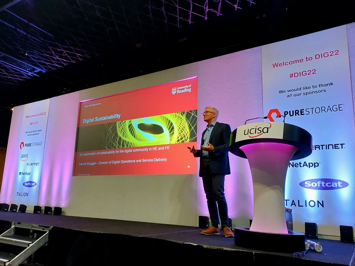 Last week we were joined by Henrik Brogger, Chair of the #UCISA Sustainability Group, who shared some fascinating statistics, insights and best practices at #DIG22.

Want to get involved? Join the new UCISA #Sustainability Group by contacting membership@ucisa.ac.uk ♻️