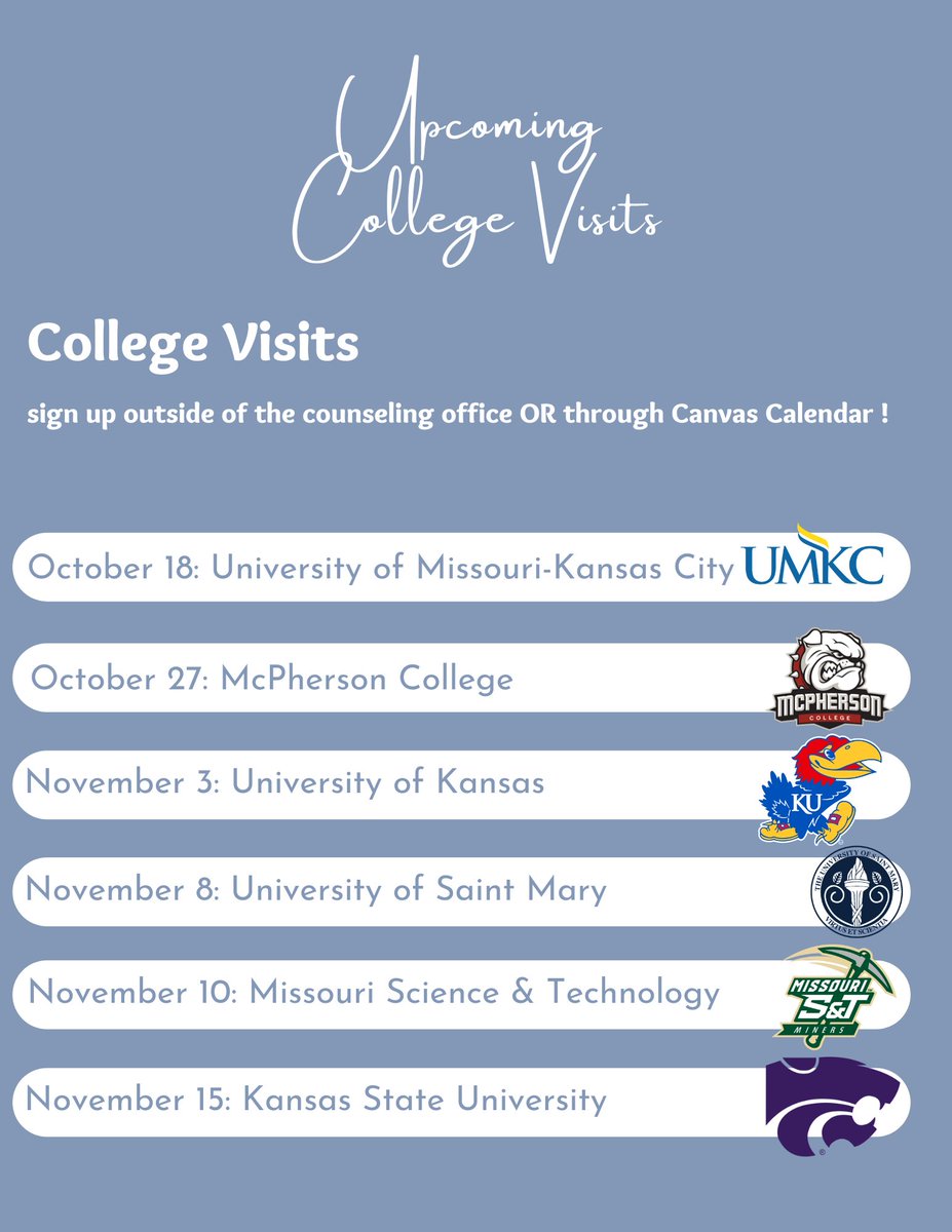 Upcoming College Reps coming to LHS. Sign up using Canvas Calendar or on the lists outside the counseling office. <a href="/usd469/">Lansing USD 469</a> <a href="/WesCackler/">wes cackler</a> <a href="/ACPenrose/">Alan Penrose</a> <a href="/amk2009/">Anne Krebs</a> <a href="/MBazketball/">Michael Basler</a> #proudofthepride
