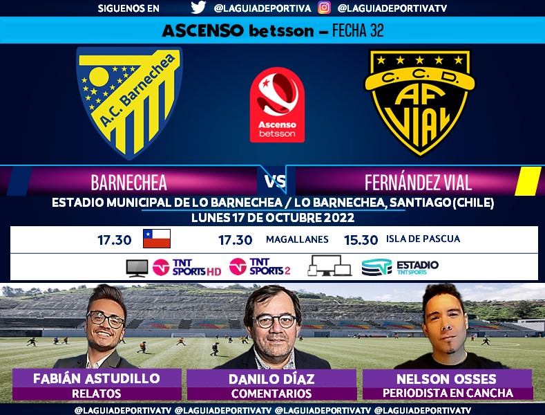 Laguadeportiva1's tweet photo. 🇨🇱 #AscensoBetsson [#Barnechea vs #FVial]
🗣️ Relatos: @fabi_relator  
🎙️ Comentarios: @HinchaPuma 
🏟️ CDJ: @nelsonosses  

📺 @TNTSportsCL 2 y HD
🖥️ Estadio TNT Sports
#⃣ #BARvsFVxTNTSports
Dale RT https://t.co/hiJAdpdRtL