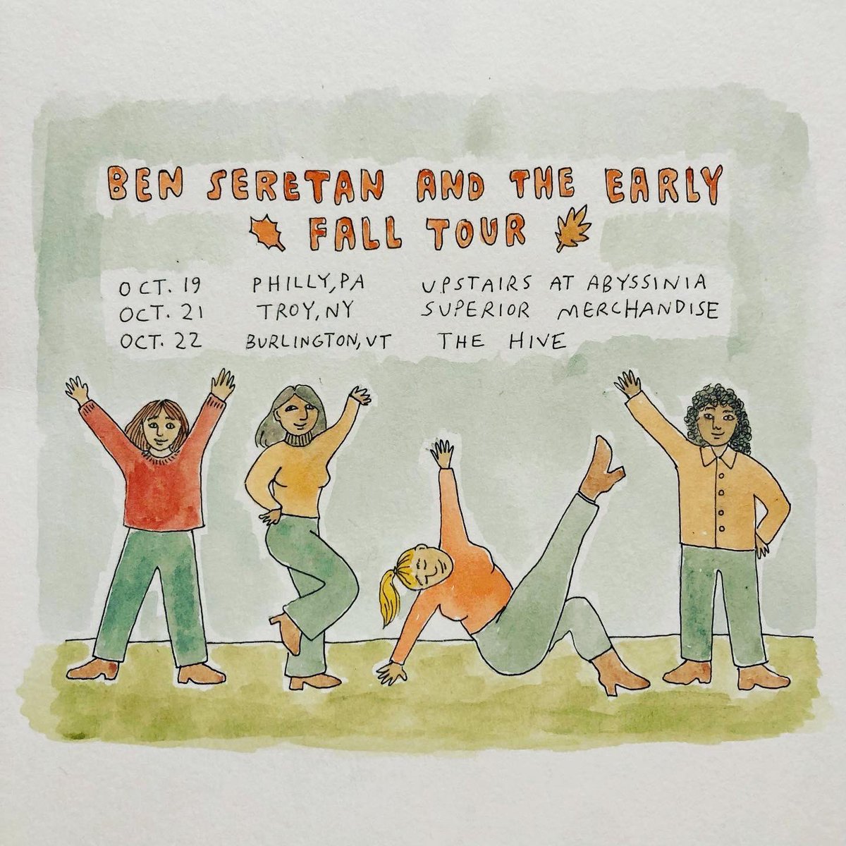 BenSeretan's tweet photo. eyyyyy we’re going out and playing three shows this week!

me and @TheEarly hitting Philly! Troy! Then Burlington!

Come peep our leaves see you soon https://t.co/MW0jqtMCkU