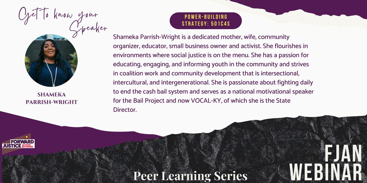 _FJAN_'s tweet photo. Get to know your Peer Learning Series Speaker @Seasoned4u .

Register now: https://t.co/tccQOKvzOZ 

#FJAN #ForwardJustice #ForwardTogether #PeerLearningSeries https://t.co/ptxCXsFyWh