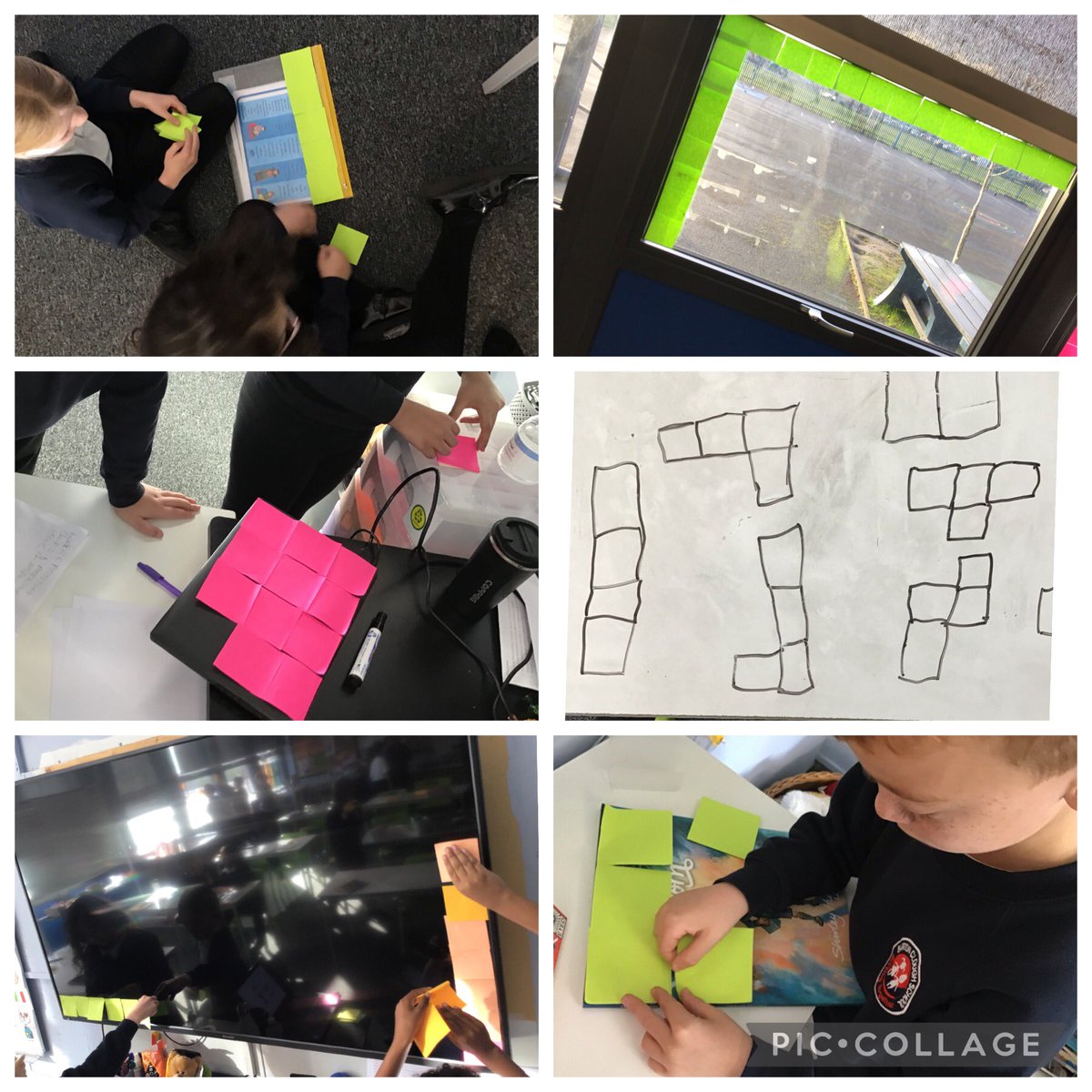 Y4Barton's tweet photo. Today we started our Area unit in #Maths. To introduce the concept, we covered objects around the classroom in post-it notes! Once the objects were covered, we counted how many post it notes it took, to find the area. https://t.co/HmZ6W9p0PU