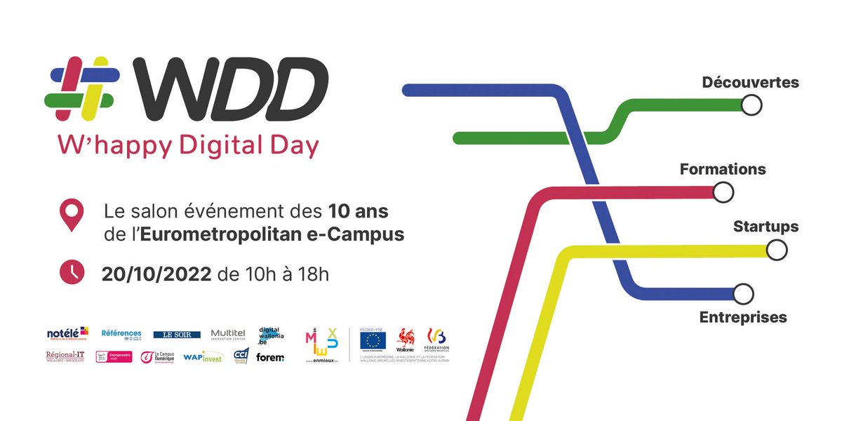 digitalwallonia's tweet photo. L’@EeCampus organise le W’happy Digital Day ! Il s'agit d'un salon-événement qui regroupera l'ensemble des acteurs du secteur #numérique sur le site du Campus numérique de la #WalloniePicarde. 
📆 Jeudi 20 octobre 2022
✏ Inscriptions : https://t.co/YkMvnTZcue
#digitalwallonia https://t.co/HTioGyZFDE