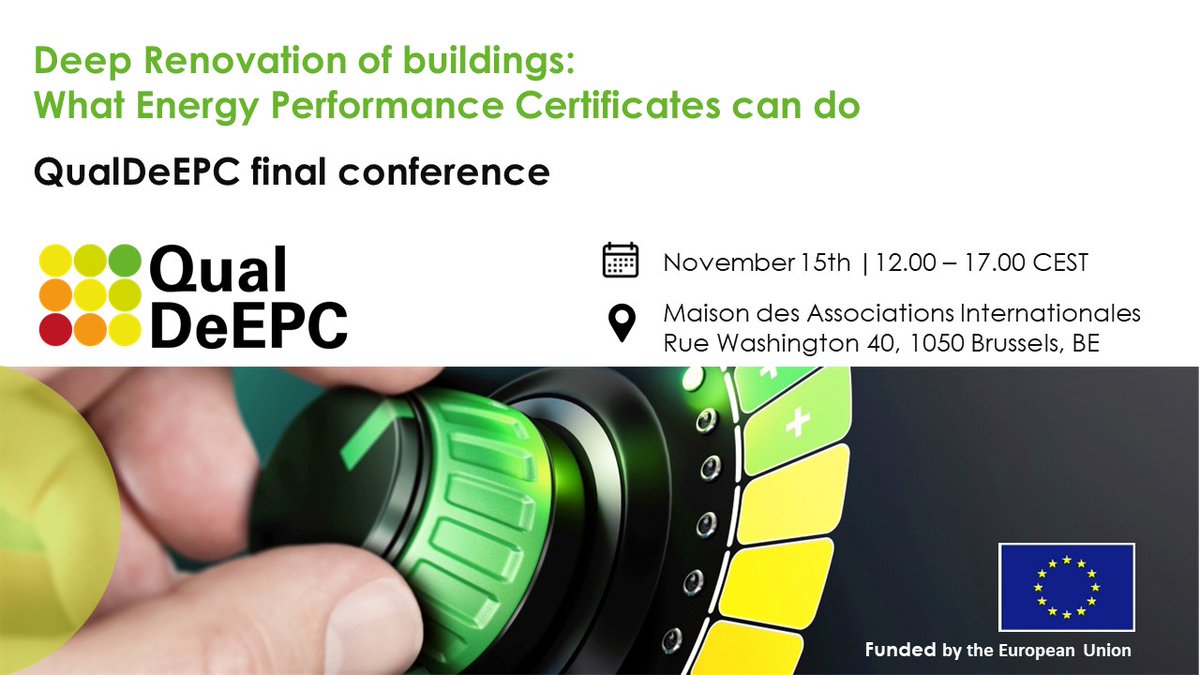 📢📢 Book your💺 for the final conference of <a href="/QualDeEPC/">QualDeEPC 🏡</a> ! Join us on November 15th, 2022 in Brussels to exchange on what EPCs can do to foster Deep Renovation! #renovationwave #energyefficiency #energypolicy #deeprenovation
bit.ly/3VwNTvf