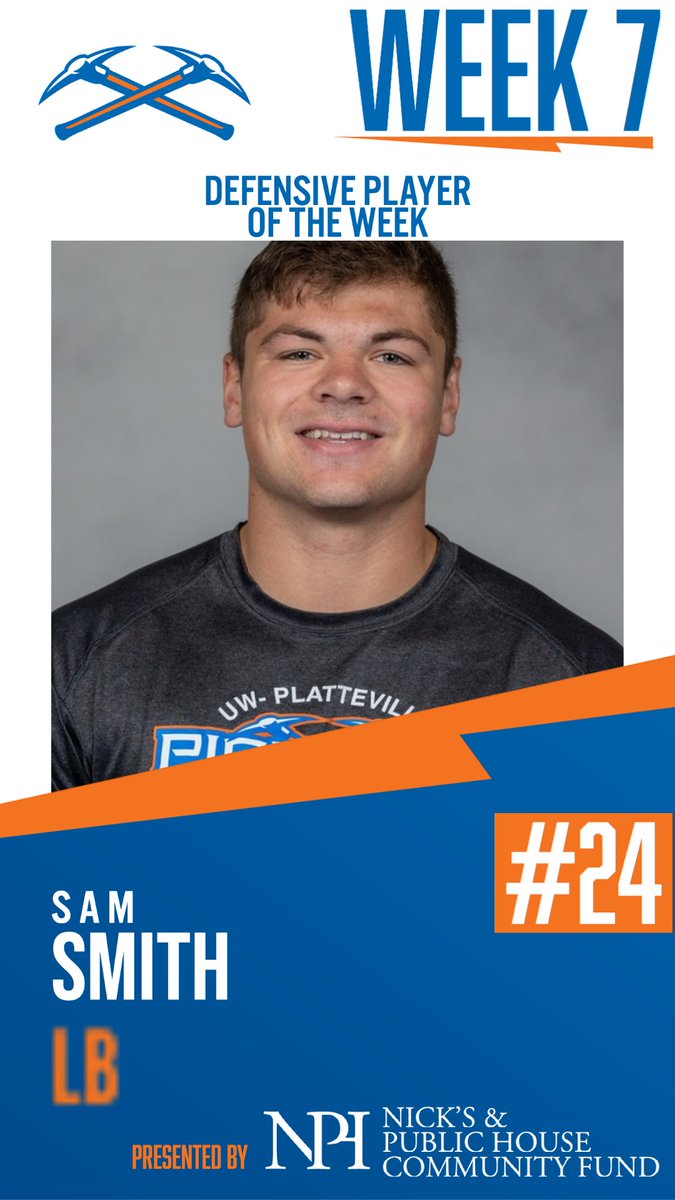 UWPlattFootball's tweet photo. Your Pioneer Players of week 7! 🤩 Check them Out! 

Offense- Will Lawrence
Defense- Sam Smith 
Special Teams- Andrew Schweigert
Scout Offensne- Louis Corey
Scout Defense- Samuel Crocker https://t.co/2a8zstynGl