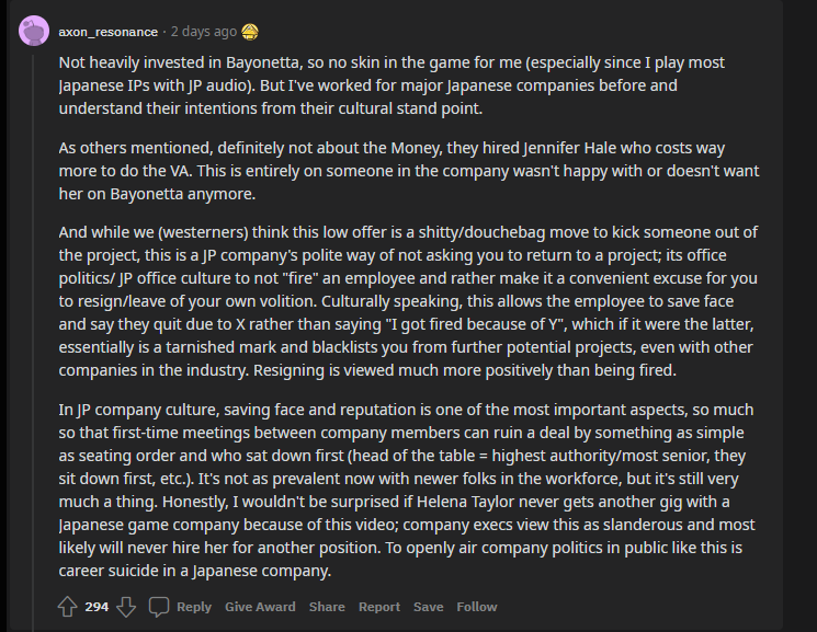 kermit1986's tweet photo. @FreakZoneGames This comment seems to illustrate the matter clearer from a Japanese business sense.

It would seem as though the original VA has in someway irked Platinum, they didnt want her to return, and they'll have paid who they're using now substantially more (and have no issue with that). https://t.co/wtwv4I9bfm