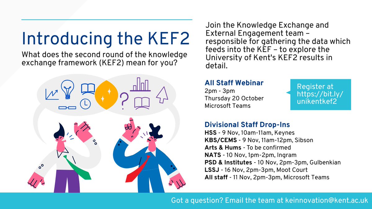 UniKentResearch's tweet photo. All @UniKent staff are invited to join the #KnowledgeExchange team on Thursday for an online webinar explaining the #KnowledgeExchangeFramework results and what they mean for you. Register here: https://t.co/ziik1y80ew 

@UniKentKEI https://t.co/Z1AlYgV7Gr