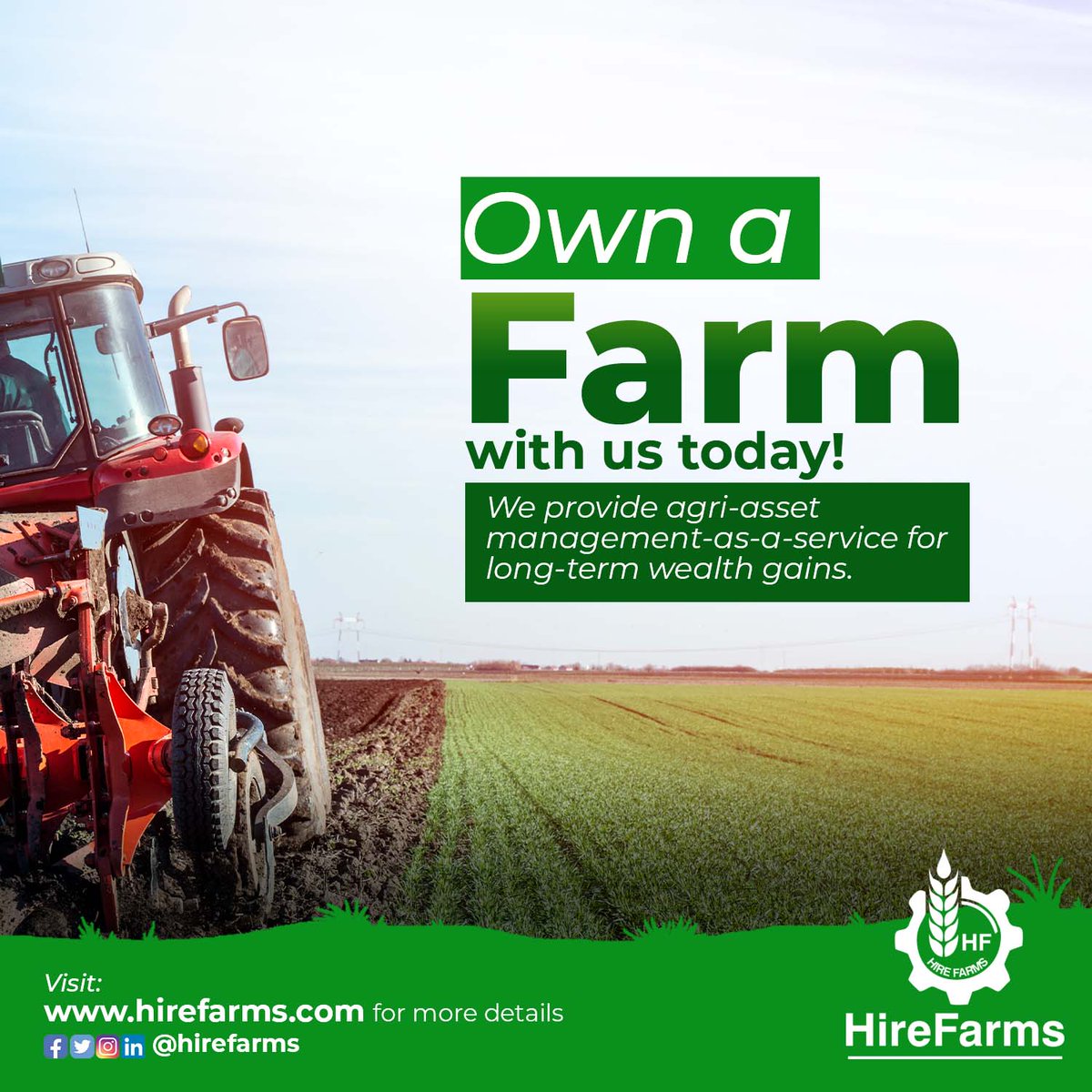 HireFarms's tweet image. Own a farm with us today! We provide agric-asset management as a service for long-term wealth gain.

What are you waiting for? Join the forward thinking investment and grow your wealth without soiling your hand.

#investment #wealth #ownafarm #hirefarms #agricinvestment #freedom