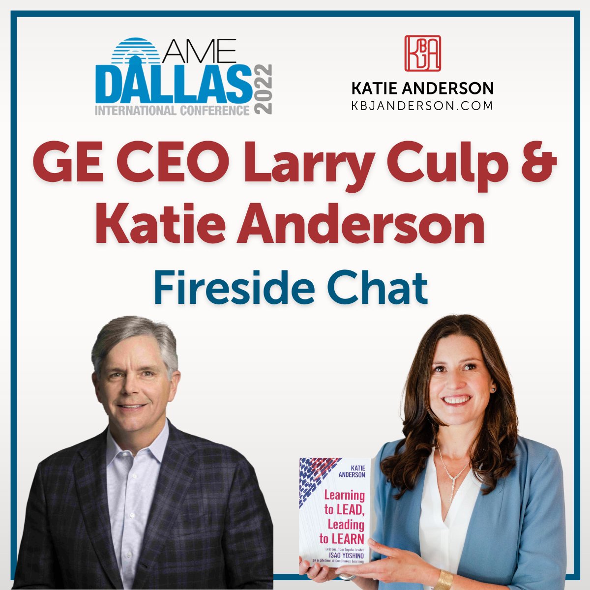 kbjanderson's tweet photo. I'm thrilled to heading to AME Dallas this week - and to share that I'll be leading a fireside chat with GE CEO Larry Culp for the closing event and signing books on Tuesday in the author showcase! Come find me if you will be in Dallas! @AMEConnect #AMEDallas #AMEConference https://t.co/f66dVbaq51