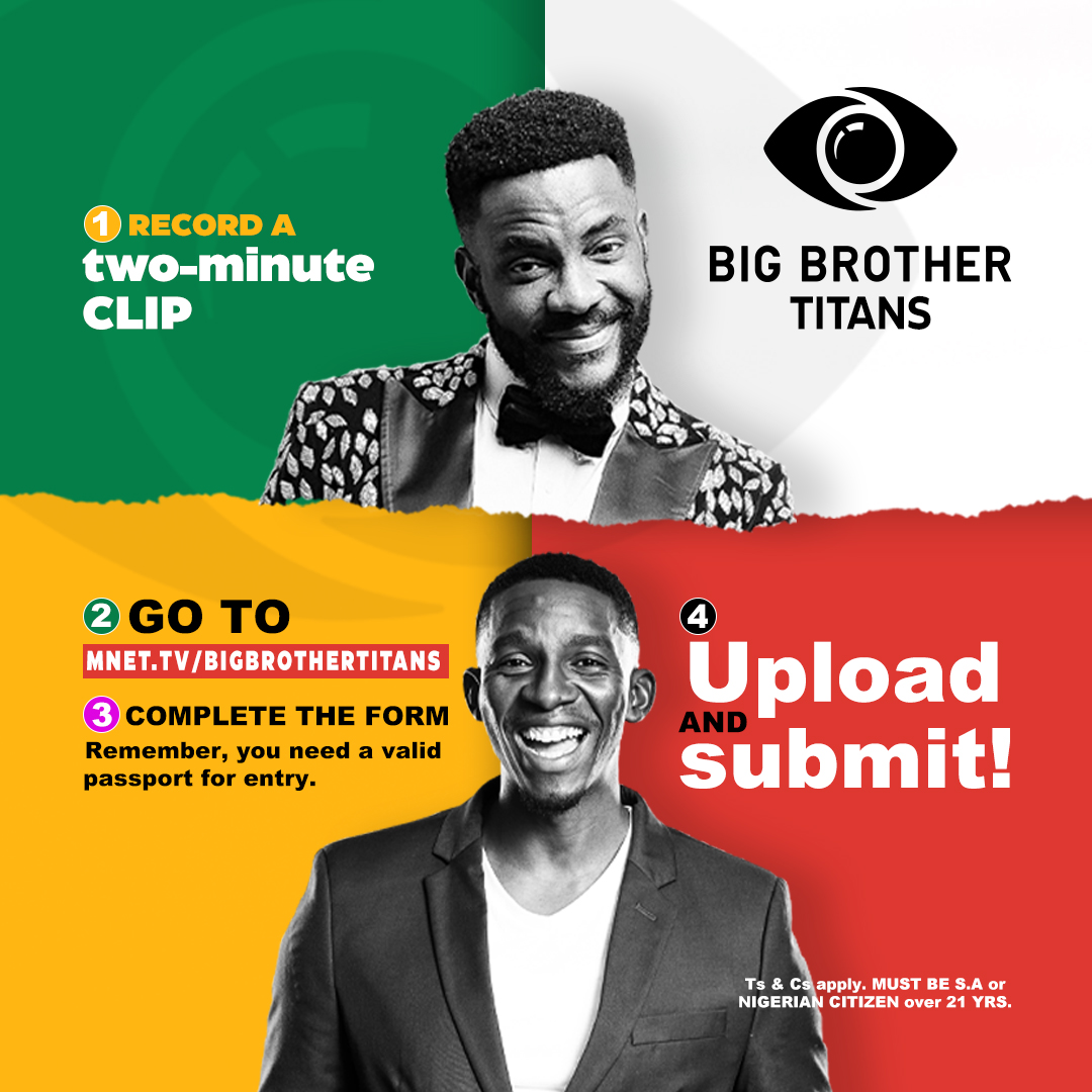BigBroAfrica's tweet photo. NaijaXMzansi, the best of both worlds becomes one! 🇿🇦🇳🇬

Do you have what it takes to be one of the best?
Show it! Upload your audition video for the new season of #BBTitans here 👉🏿 https://t.co/4vbnWfWRtO https://t.co/HrsWhNwGCR