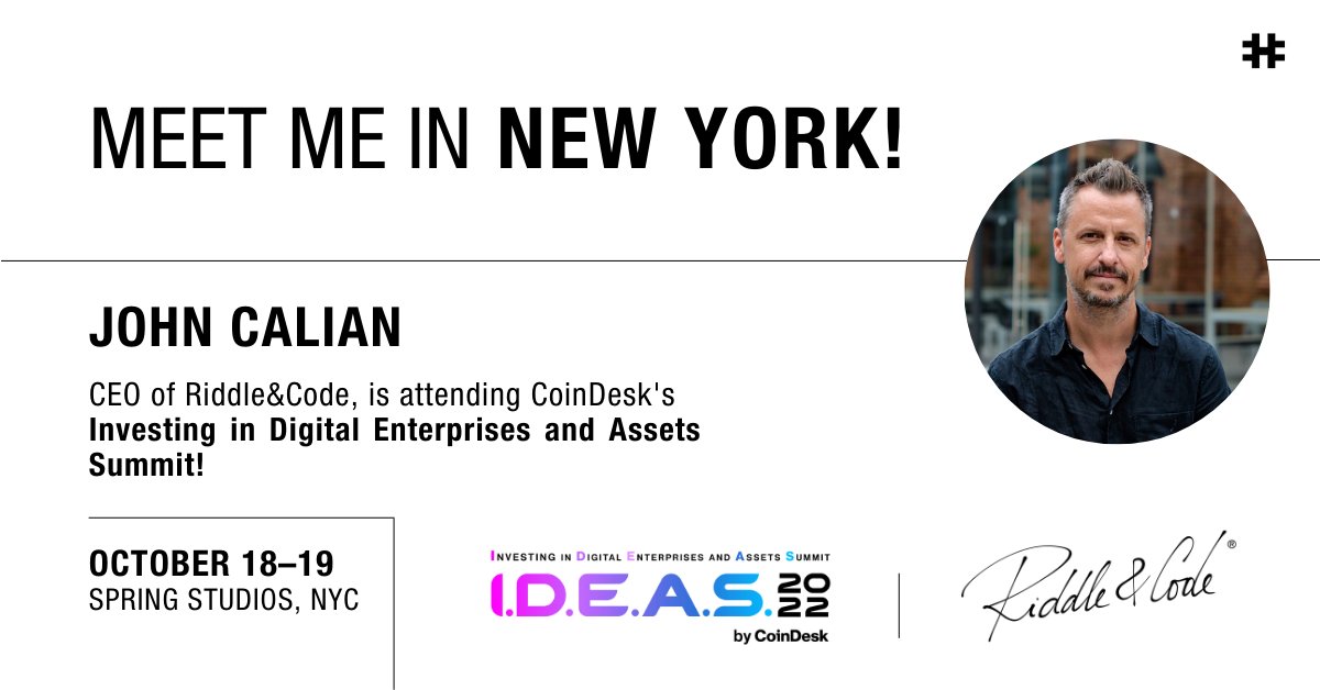 riddleandcode's tweet photo. We are happy to share that @SideShowJohn, Riddle&Code's CEO will attend @CoinDesk's Investing in Digital Enterprises & Assets Summit this week!
🚀Register here and #JoinJohn at #CoinDeskIDEAS:
https://t.co/Ove1v7OH8a https://t.co/RxJsXFm8Cj