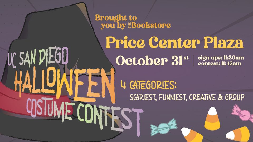 Are you ready for our annual UC San Diego Halloween Costume Contest? Monday, October 31 is bound to be a scare in Price Center Plaza! Contest sign ups start at 11:30am, contest starts at 11:45. Scare you there👻 @ucsandiego @UCSDCenters Event details: facebook.com/events/7876797…