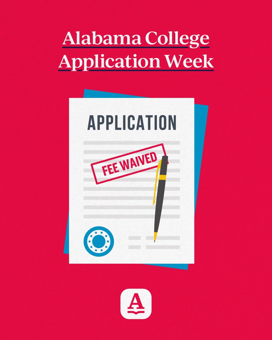 Heads up parents, teachers, and students! Colleges and Universities are waiving application fees this week. Don't miss out! Check out  docs.google.com/spreadsheets/d…  for the full list of schools! 🤓 📝 #AlabamaCollegeApplicationWeek