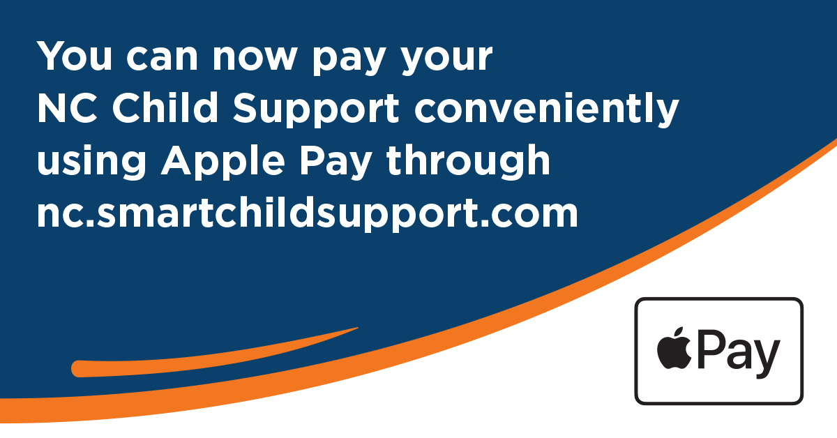 ncdhhs's tweet photo. Paying your child support just got easier! Make payments using Apple Pay through https://t.co/d2Hxxv7Q8R. A 2.5% service fee applies. #nccss #ncchildsupport #nckids https://t.co/2zvhl6GjM0