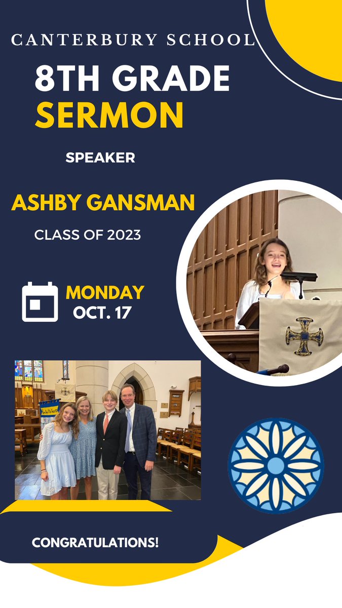 Congratulations to Ashby Gansman who delivered the first 8th grade sermon of the year with a powerful and inspiring message about believing in oneself and how support from loved ones means everything. Excellent job, Ashby.