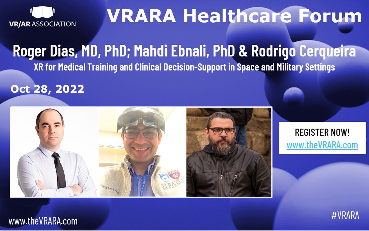 Roger Daglius Dias (@rogerddias) on Twitter photo Next week I will have the pleasure to speak at <a href="/thevrara/">VR/AR Association (VRARA)</a> #Healthcare Forum with @mahdi_ebnali and Rodrigo Cerqueira.
#VRARA #MedicalXR #innovation Next week I will have the pleasure to speak at <a href="/thevrara/">VR/AR Association (VRARA)</a> #Healthcare Forum with @mahdi_ebnali and Rodrigo Cerqueira.
#VRARA #MedicalXR #innovation