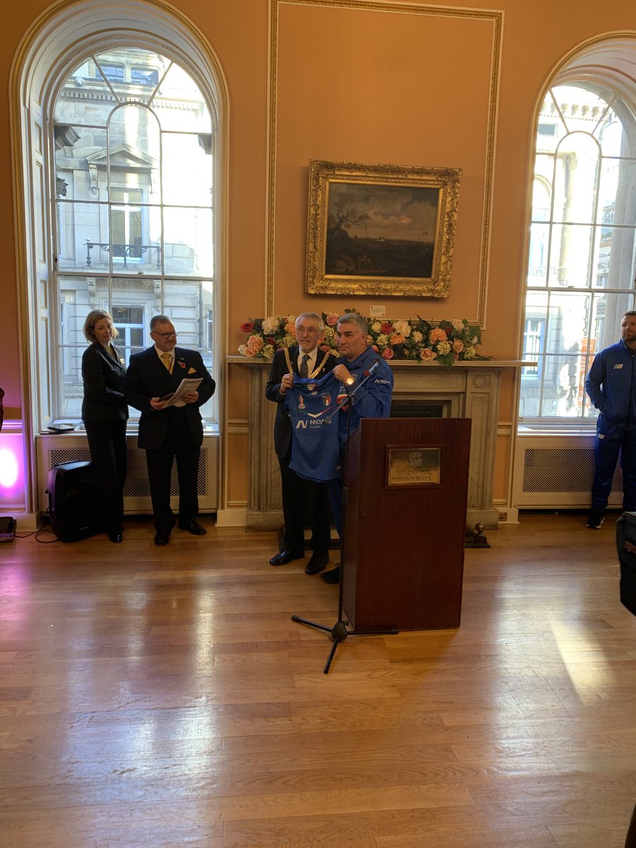 ChrisBrownML's tweet photo. Great to welcome with the Lord Mayor the Italian Rugby League team who like Tonga are using Liverpool as their base ⁦@RLWC2021⁩ #Italy https://t.co/mhYgQGRHpZ