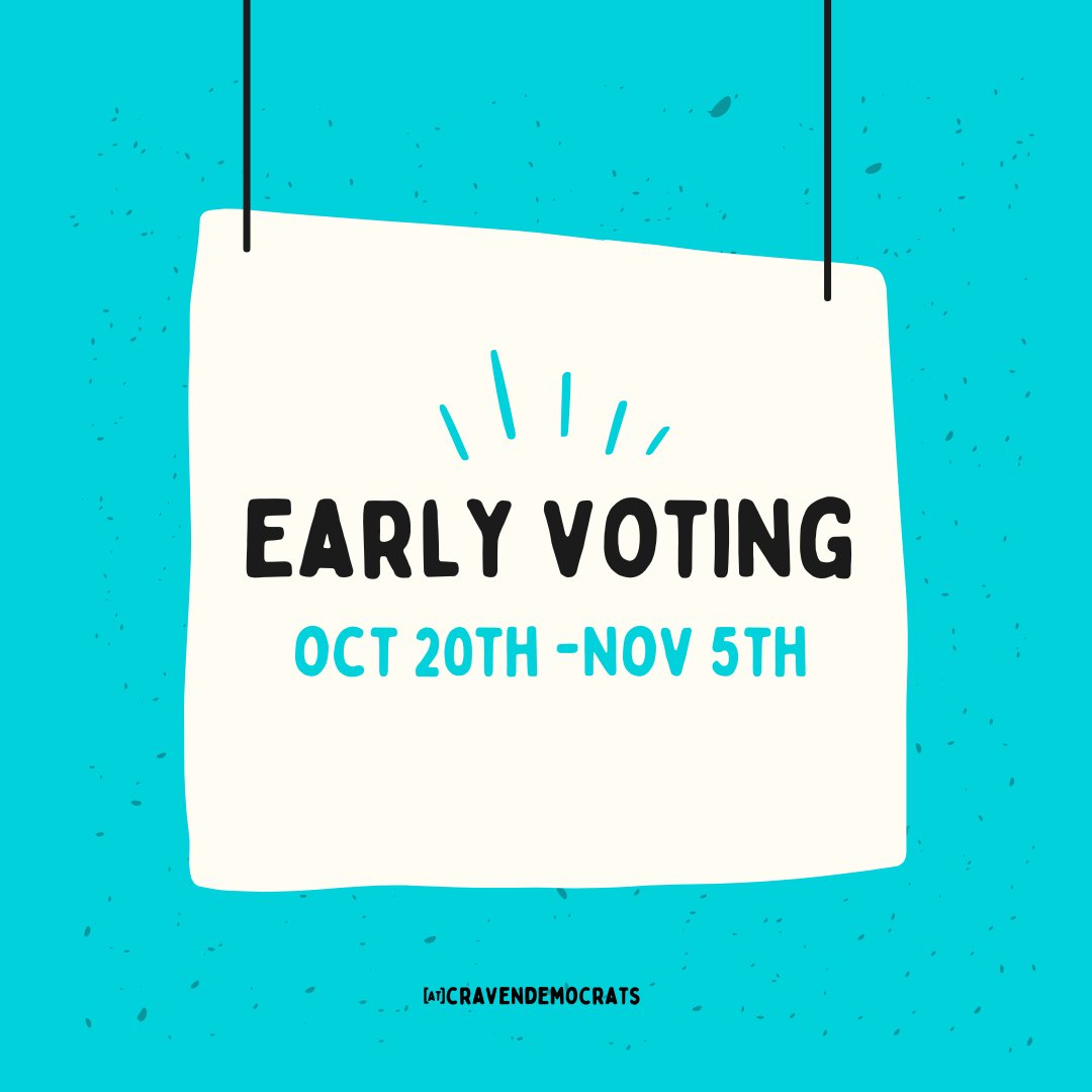 CravenDemocrats's tweet photo. #earlyvote starts Oct 20th! Fast, simple, smart. https://t.co/iGSfLxM1ry
