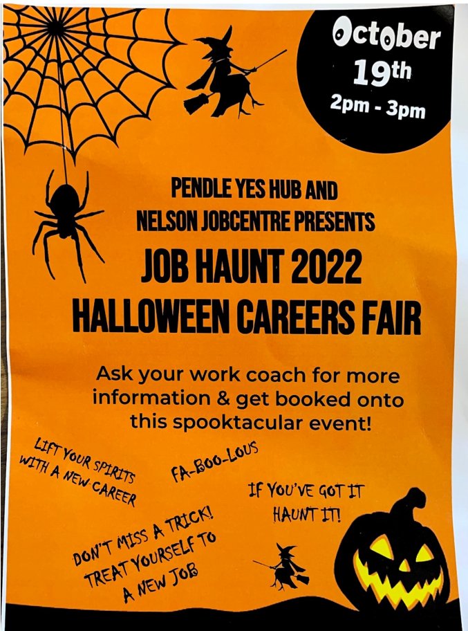 360degreecare's tweet photo. Are you ready for a spooktacular event? Come and see us on Tuesday at Pendle Yes Hub to find out about the wicked jobs we offer! https://t.co/Tta4zWvLmA