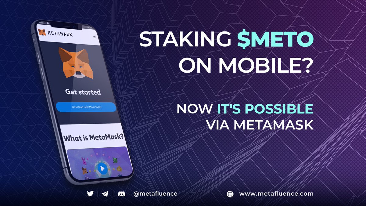 metafluence's tweet photo. 🤩 Staking on MOBILE is HERE! 💰 Now token holders will be able to stake their $METO through mobile 🚀
👉 To start #staking:
1. Launch &amp; enter @MetaMask app;
2. Click on the upper left dots, then on "Browser";
3. Type "https://t.co/Z0cNW4ukx2" on the search.

Keep reading 👇 https://t.co/ECKOfXj3MH