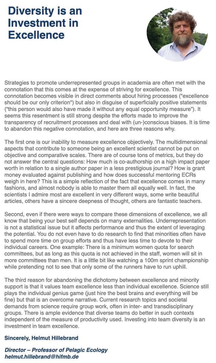 Almost every conversation on how to increase diversity and inclusion in science compels someone to claim that 'we can either pursue diversity or excellence'. I'm saving this editorial by @hhillebr1 to help those who are willing to reconsider their conclusions on excellence.