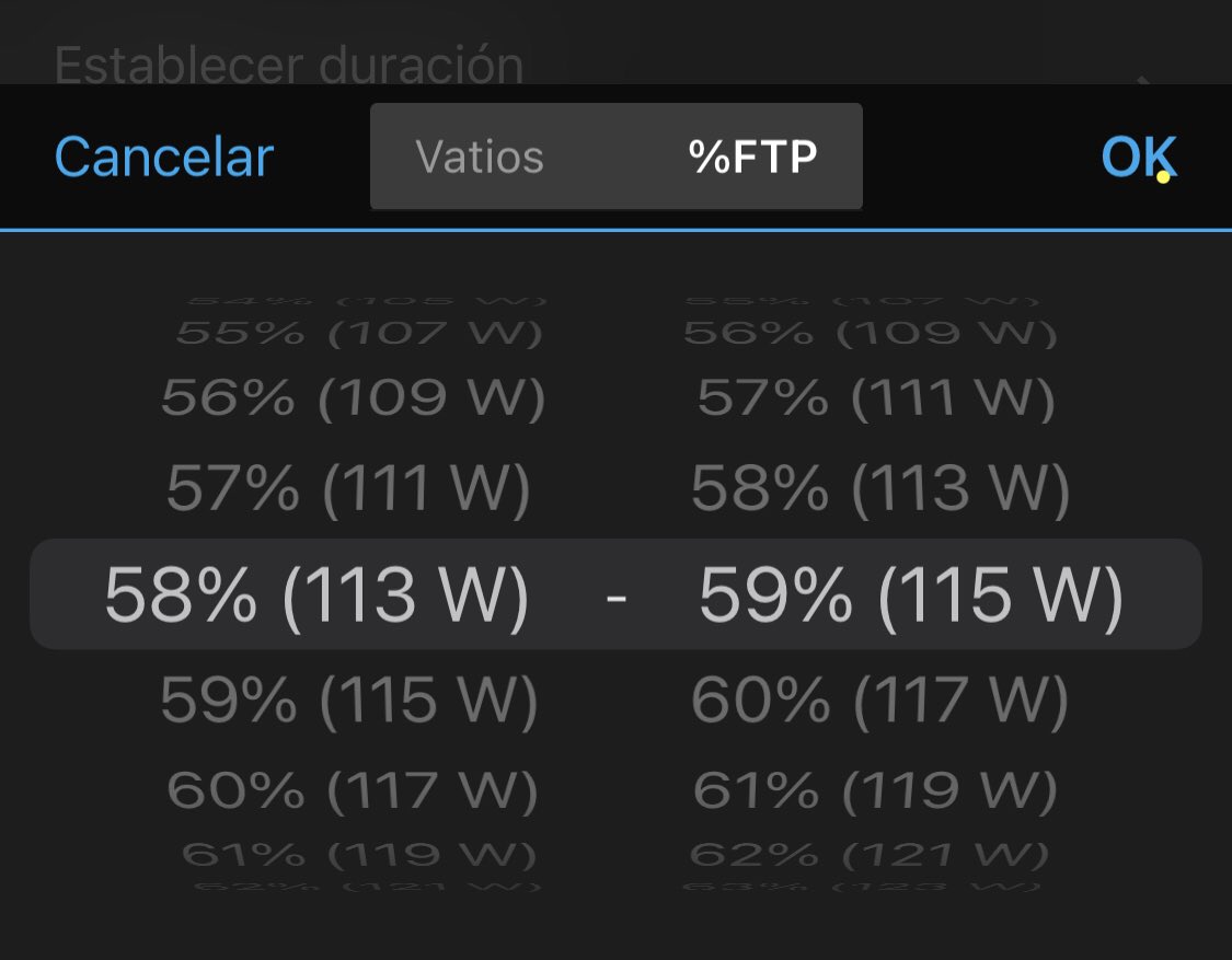 manu_g_v's tweet photo. (2/2) @Garmin_Iberia puedo crear las sesiones desde la App, pero allí me encuentro que no permite guardar las series por % de FTP, si pones por ejemplo un % del 58 del FTP, te lo guarda como 58w. https://t.co/KplIo0c2Zy