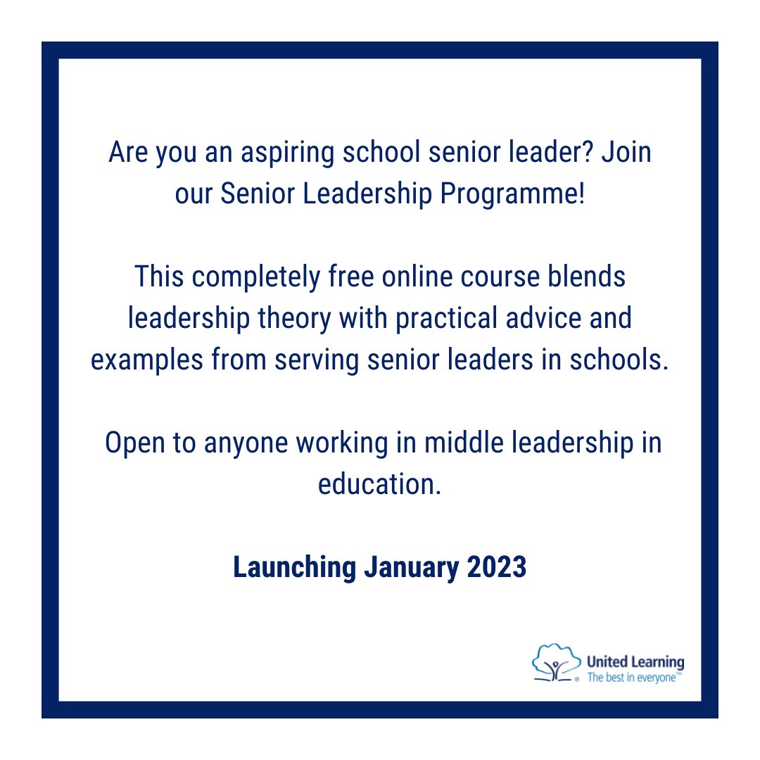 Take the next step to becoming an expert senior leader. Click this link for more information and to register your interest. unitedlearning.org.uk/about-us/senio… #SeniorLeadership #Education #CPD #Leadership