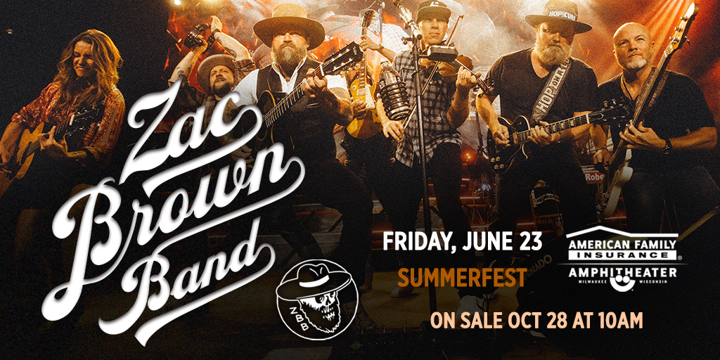 JUST ANNOUNCED! <a href="/zacbrownband/">Zac Brown Band</a> headlines the <a href="/AmFamAmp/">American Family Insurance Amphitheater</a> on Friday, June 23 🎸🔥 

Tickets go On Sale to the general public on Friday, October 28 at 10am 👉 bit.ly/3TpjOfp