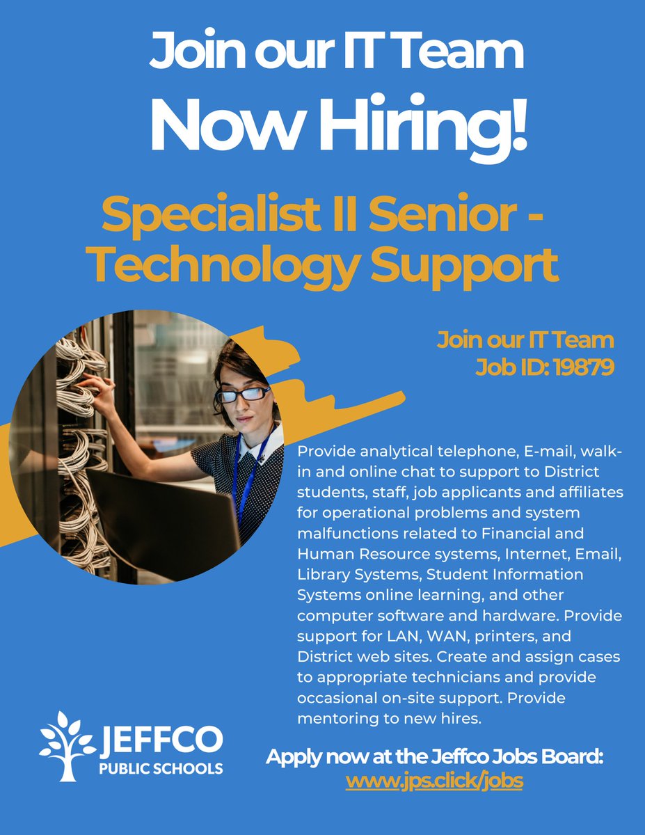 Today would be a great day to begin your application to join our IT Team! Are you passionate about providing analytical support to District students, staff, job applicants and affiliates? What about creating and assigning cases? Apply Now!