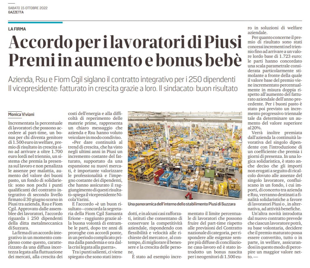 Economia Mantovana: leggi l’articolo sul nuovo accordo integrativo per tutti i dipendenti #Piusi pubblicato sulla Gazzetta di Mantova!

Link ➡️ ow.ly/h8qa50LbUfY

#articolo #economia #mantovana #lavoratori #gazzettadimantova #ottobre #company #fluidhandlingpassion