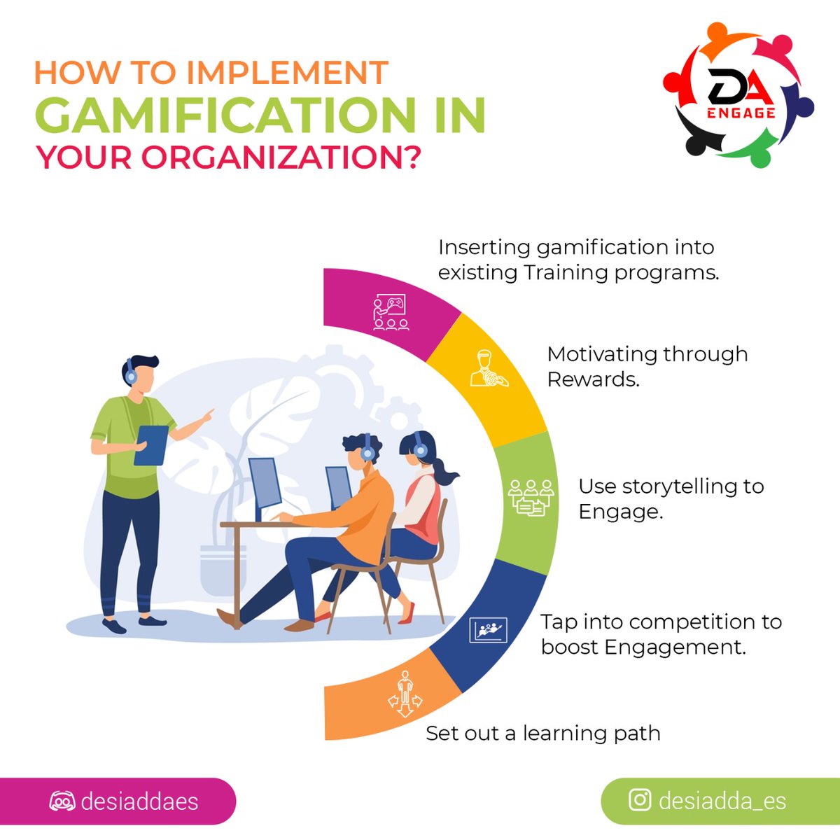 DesiAddaEs's tweet photo. Gamification in the workplace is the concept of making work more interesting by incorporating challenges and tasks. It is the techniques used by employers to make work more enjoyable for the workers.
.
.
#DesiAdda #DAAPL #gamification #training #humanresources #employeeengagement https://t.co/0Kw4wPOWER