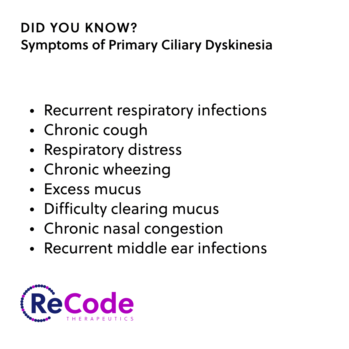 #PrimaryCiliaryDyskinesia, or #PCD, is challenging to diagnose leading to both missed diagnosis and misdiagnosis.

Although there is no treatment for PCD, an early diagnosis can help protect and delay damage to the lungs. 

Source: nhlbi.nih.gov/health/primary…. 

#PCDAwarenessMonth