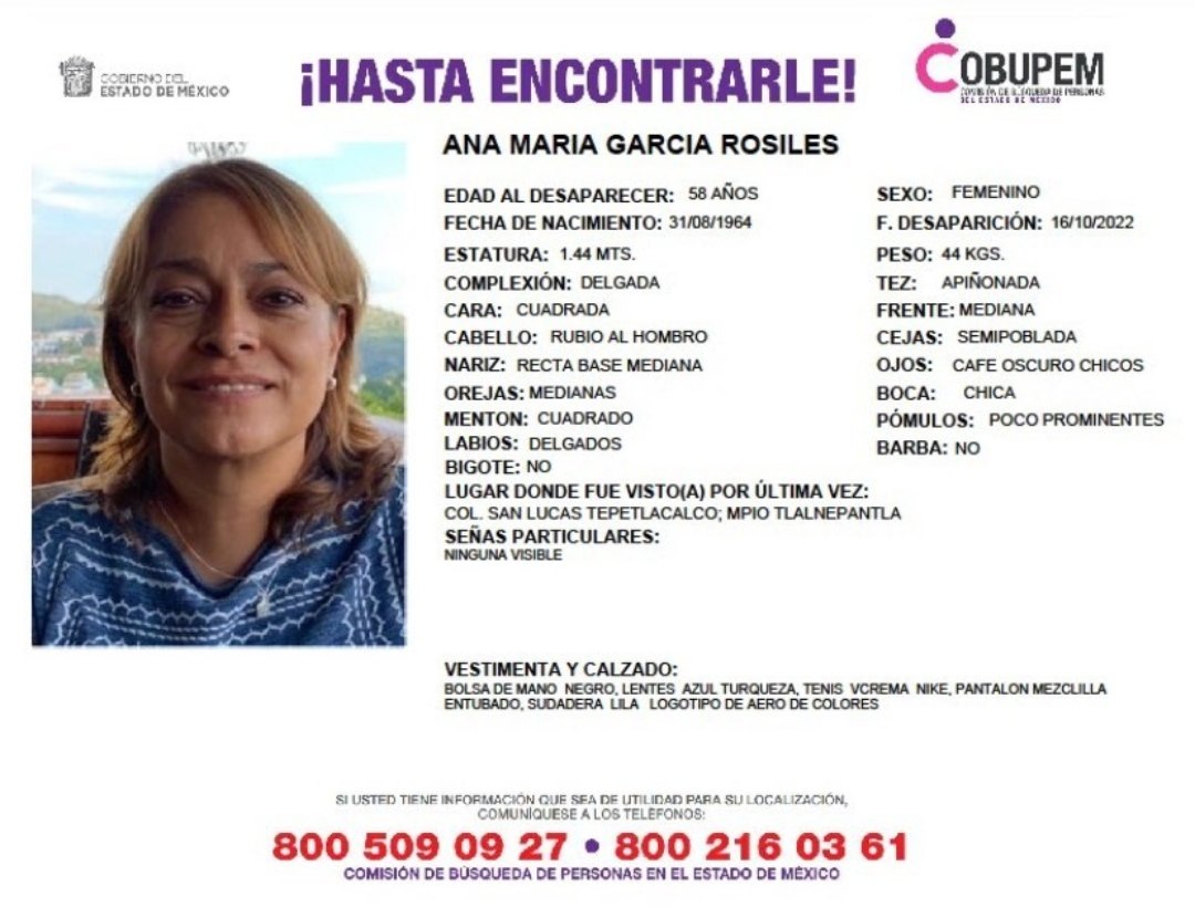 Ayúdanos a encontrarle 
Vista por última vez en Tlalnepantla, Edomex