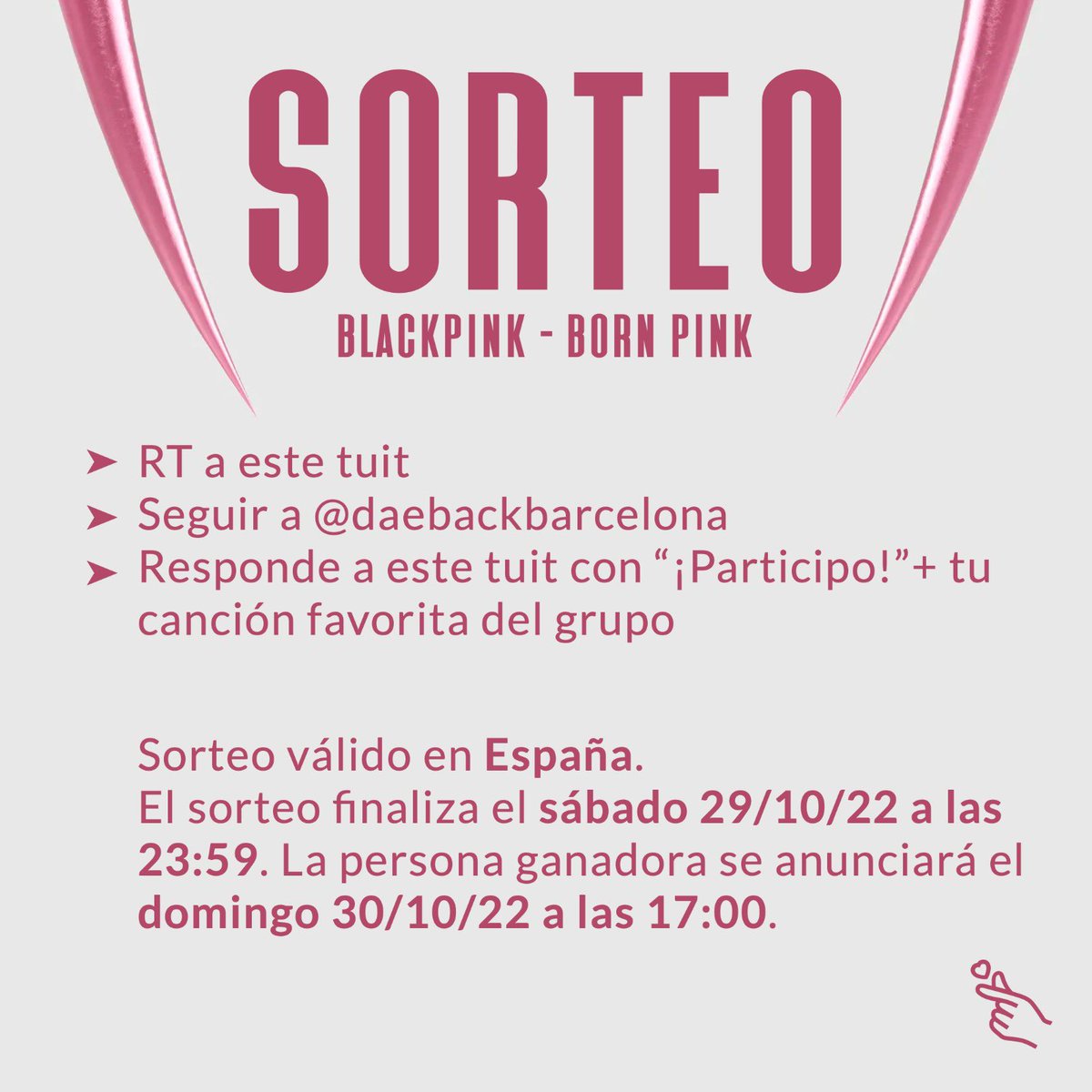 daebakbarcelona's tweet photo. 💖 SORTEO BLACKPINK 💖

- BORN PINK

¿Cómo participar?
🔸 RT a este tuit.
🔸 Seguir a @daebakbarcelona
🔸 Responde a este tuit con "¡Participo!" + tu canción favorita del grupo 🫶🏻

📅Hasta el 29/10 a las 23:59.
‼️Solo residentes en España https://t.co/EWjE95tLQD