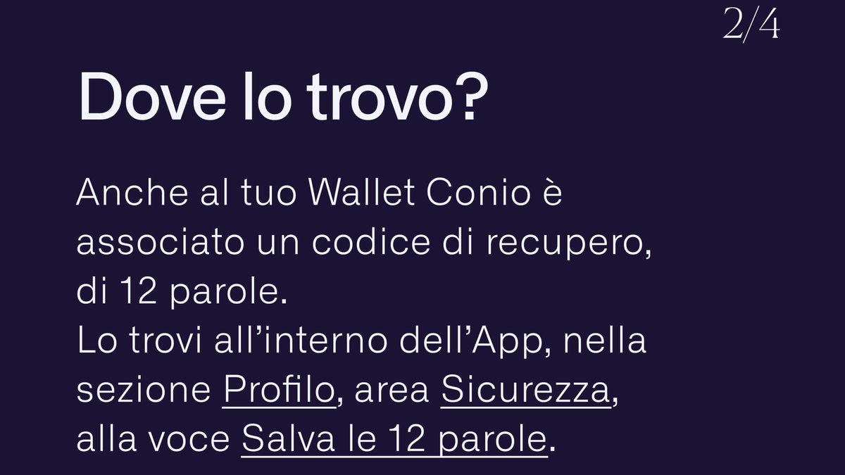 conio's tweet photo. Codice di recupero? Seed? 12 parole? 🤔
Probabilmente ne hai sentito parlare ma forse stai ancora sottovalutando questo codice, che invece è fondamentale per l'ottimale gestione di ogni #Wallet #bitcoin
#portafogliobitcoin #walletbitcoin #sicurezza #seed #criptovalute #conio https://t.co/knnZSx7IFe