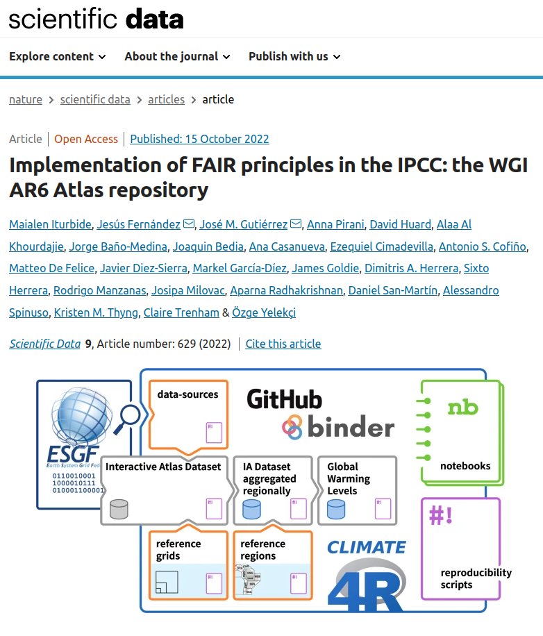 New paper in <a href="/SpringerNature/">Springer Nature</a> <a href="/ScientificData/">Scientific Data</a> presenting the <a href="/IPCC_CH/">IPCC</a> #AR6 Atlas repository, a resource implementing the #FAIRprinciples of #Data  management and stewardship in the #InteractiveAtlas

<a href="/IFCA_CSIC_UC/">IFCA</a>