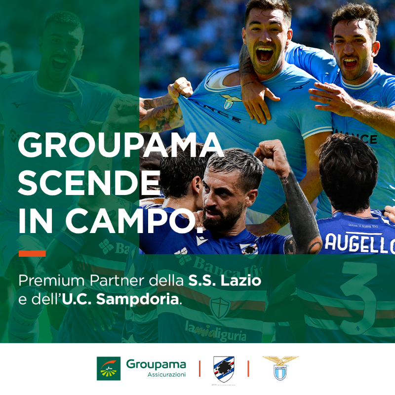 GroupamaIT's tweet photo. Groupama ritorna in serie A come Premium Partner della @SSLazioeSports  e della @sampdoria ⚽️
Condividiamo con questi storici club un valore fondamentale: quello del gioco di squadra. Clicca qui per saperne di più 👇 #GroupamaAssicurazioni
